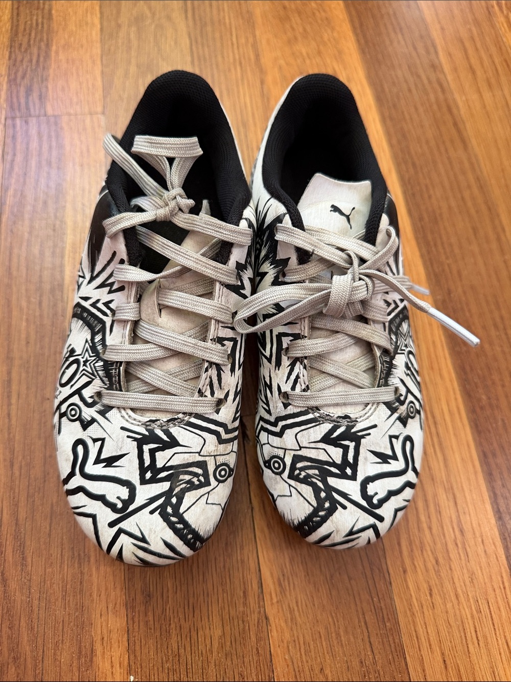 Puma Kids White and Black Graphic Lace-Up Sneakers
